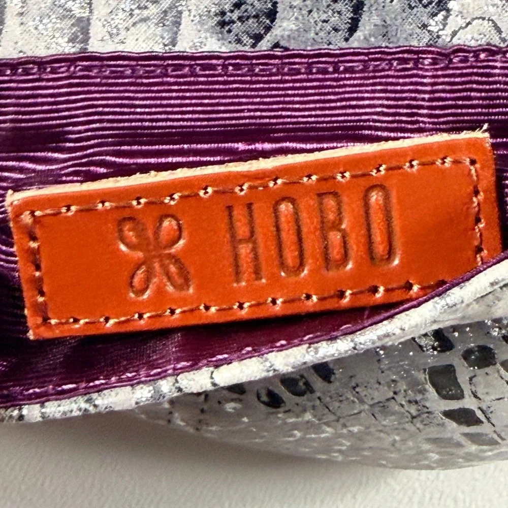 Hobo Silver Snakeskin Leather Mini Bag Charm‎ Pouch O-Ring Handle New